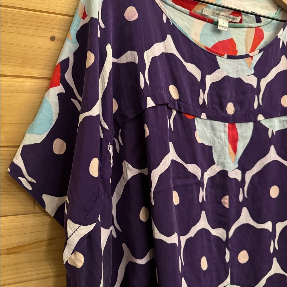 Diane Von Furstenberg Small Silk Blend Colorful Blouson Relaxed Blouse - Picture 3 of 12